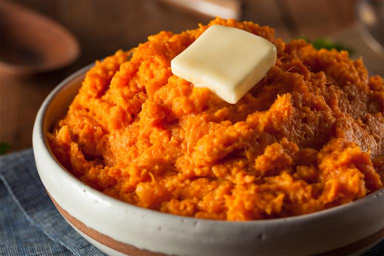 A bowl of mashed sweet potatoes